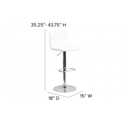 BLNK Sammie Vinyl Button Tufted Adjustable Height Bar Stool with Chrome Base - White