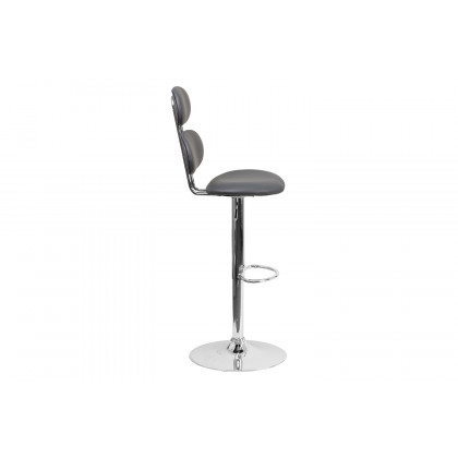 BLNK Dexter Gray Vinyl Adjustable Height Bar Stool with Ellipse Back and Chrome Base