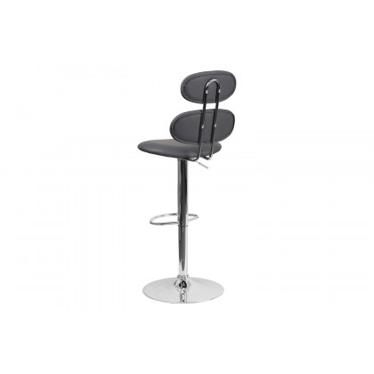 BLNK Dexter Gray Vinyl Adjustable Height Bar Stool with Ellipse Back and Chrome Base