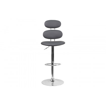 BLNK Dexter Gray Vinyl Adjustable Height Bar Stool with Ellipse Back and Chrome Base