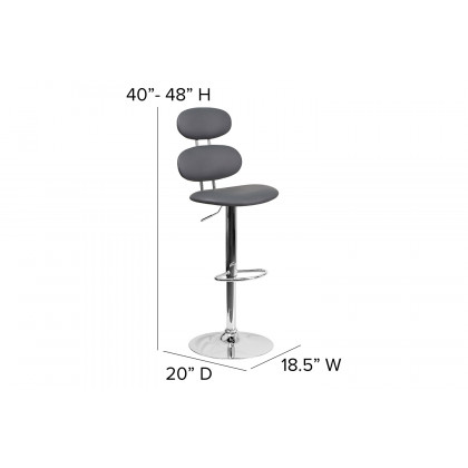 BLNK Dexter Gray Vinyl Adjustable Height Bar Stool with Ellipse Back and Chrome Base
