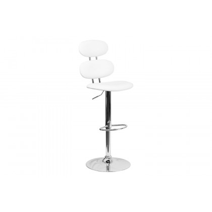 BLNK Dexter White Vinyl Adjustable Height Bar Stool with Ellipse Back and Chrome Base