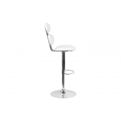 BLNK Dexter White Vinyl Adjustable Height Bar Stool with Ellipse Back and Chrome Base
