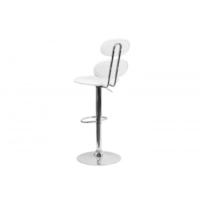 BLNK Dexter White Vinyl Adjustable Height Bar Stool with Ellipse Back and Chrome Base