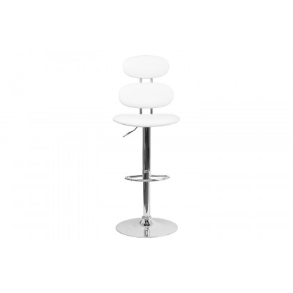 BLNK Dexter White Vinyl Adjustable Height Bar Stool with Ellipse Back and Chrome Base