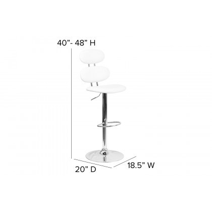 BLNK Dexter White Vinyl Adjustable Height Bar Stool with Ellipse Back and Chrome Base