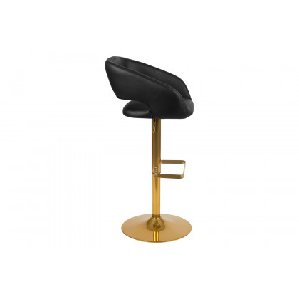 BLNK Erik Vinyl Adjustable Height Bar Stool with Rounded Mid-Back and Gold Base - Black