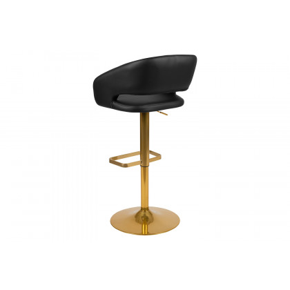 BLNK Erik Vinyl Adjustable Height Bar Stool with Rounded Mid-Back and Gold Base - Black