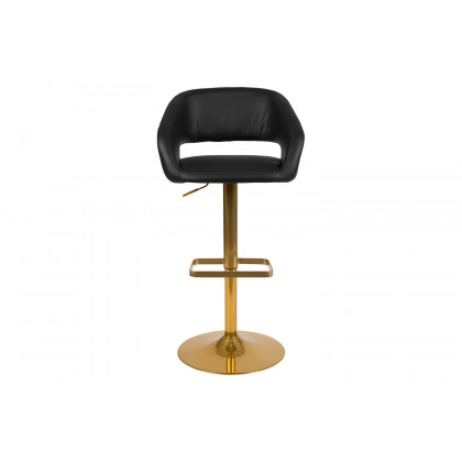 BLNK Erik Vinyl Adjustable Height Bar Stool with Rounded Mid-Back and Gold Base - Black