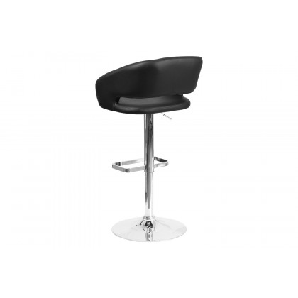 BLNK Erik Vinyl Adjustable Height Bar Stool with Rounded Mid-Back and Chrome Base - Black