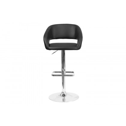 BLNK Erik Vinyl Adjustable Height Bar Stool with Rounded Mid-Back and Chrome Base - Black