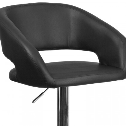 BLNK Erik Vinyl Adjustable Height Bar Stool with Rounded Mid-Back and Chrome Base - Black