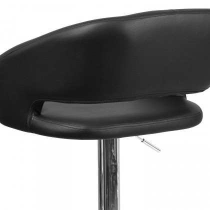 BLNK Erik Vinyl Adjustable Height Bar Stool with Rounded Mid-Back and Chrome Base - Black