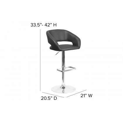 BLNK Erik Vinyl Adjustable Height Bar Stool with Rounded Mid-Back and Chrome Base - Black