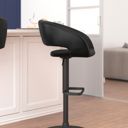 BLNK Erik Vinyl Adjustable Height Bar Stool with Rounded Mid-Back and Black Base - Black