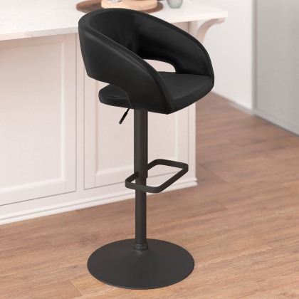 BLNK Erik Vinyl Adjustable Height Bar Stool with Rounded Mid-Back and Black Base - Black