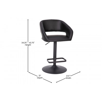 BLNK Erik Vinyl Adjustable Height Bar Stool with Rounded Mid-Back and Black Base - Black