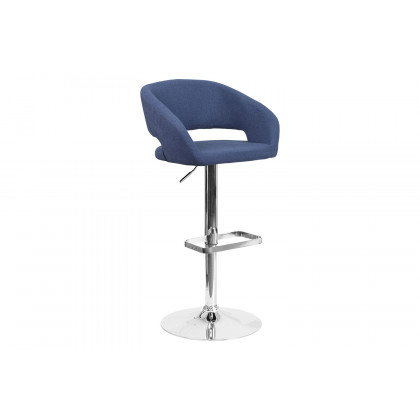 BLNK Erik Vinyl Adjustable Height Bar Stool with Rounded Mid-Back and Chrome Base - Blue