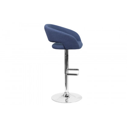 BLNK Erik Vinyl Adjustable Height Bar Stool with Rounded Mid-Back and Chrome Base - Blue