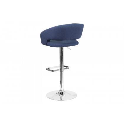 BLNK Erik Vinyl Adjustable Height Bar Stool with Rounded Mid-Back and Chrome Base - Blue