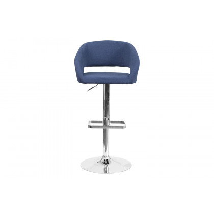 BLNK Erik Vinyl Adjustable Height Bar Stool with Rounded Mid-Back and Chrome Base - Blue