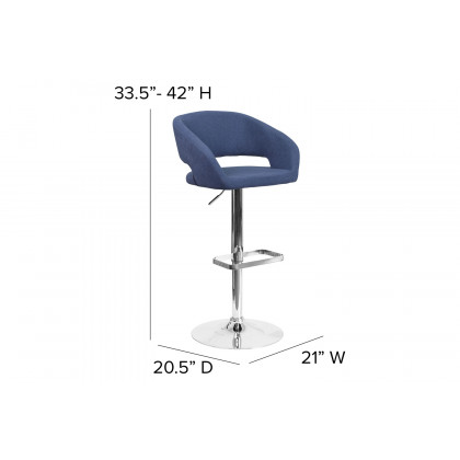 BLNK Erik Vinyl Adjustable Height Bar Stool with Rounded Mid-Back and Chrome Base - Blue