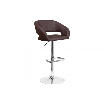 BLNK Erik Vinyl Adjustable Height Bar Stool with Rounded Mid-Back and Chrome Base - Brown