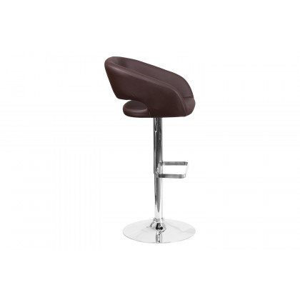 BLNK Erik Vinyl Adjustable Height Bar Stool with Rounded Mid-Back and Chrome Base - Brown