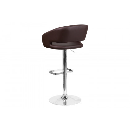 BLNK Erik Vinyl Adjustable Height Bar Stool with Rounded Mid-Back and Chrome Base - Brown