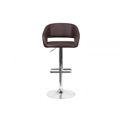 BLNK Erik Vinyl Adjustable Height Bar Stool with Rounded Mid-Back and Chrome Base - Brown