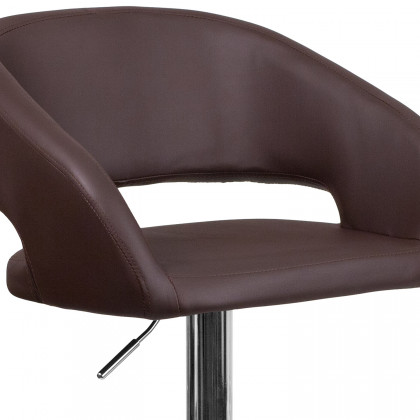 BLNK Erik Vinyl Adjustable Height Bar Stool with Rounded Mid-Back and Chrome Base - Brown