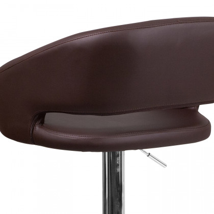 BLNK Erik Vinyl Adjustable Height Bar Stool with Rounded Mid-Back and Chrome Base - Brown