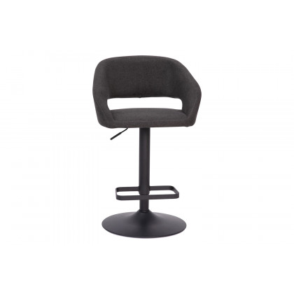 BLNK Erik Fabric Adjustable Height Bar Stool with Rounded Mid-Back and Black Base - Charcoal
