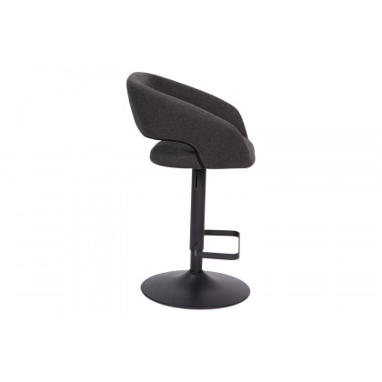 BLNK Erik Fabric Adjustable Height Bar Stool with Rounded Mid-Back and Black Base - Charcoal