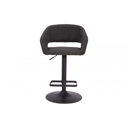 BLNK Erik Fabric Adjustable Height Bar Stool with Rounded Mid-Back and Black Base - Charcoal