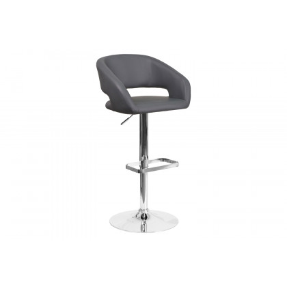 BLNK Erik Vinyl Adjustable Height Bar Stool with Rounded Mid-Back and Chrome Base - Gray
