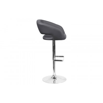 BLNK Erik Vinyl Adjustable Height Bar Stool with Rounded Mid-Back and Chrome Base - Gray