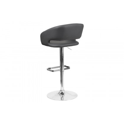 BLNK Erik Vinyl Adjustable Height Bar Stool with Rounded Mid-Back and Chrome Base - Gray