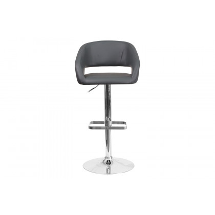 BLNK Erik Vinyl Adjustable Height Bar Stool with Rounded Mid-Back and Chrome Base - Gray