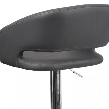 BLNK Erik Vinyl Adjustable Height Bar Stool with Rounded Mid-Back and Chrome Base - Gray