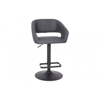 BLNK Erik Vinyl Adjustable Height Bar Stool with Rounded Mid-Back and Black Base - Gray