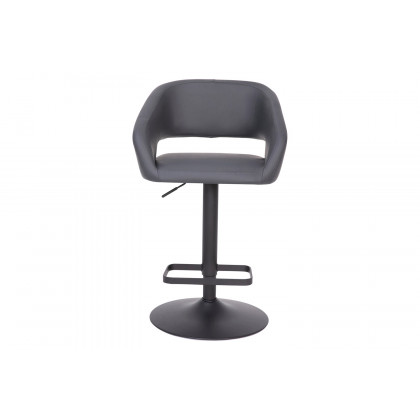 BLNK Erik Vinyl Adjustable Height Bar Stool with Rounded Mid-Back and Black Base - Gray