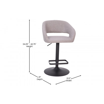 BLNK Erik Vinyl Adjustable Height Bar Stool with Rounded Mid-Back and Black Base - Gray
