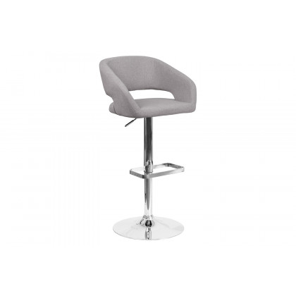 BLNK Erik Fabric Adjustable Height Bar Stool with Rounded Mid-Back and Chrome Base - Gray