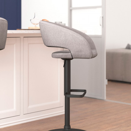 BLNK - Erik Fabric Adjustable Height Bar Stool with Rounded Mid-Back and Black Base