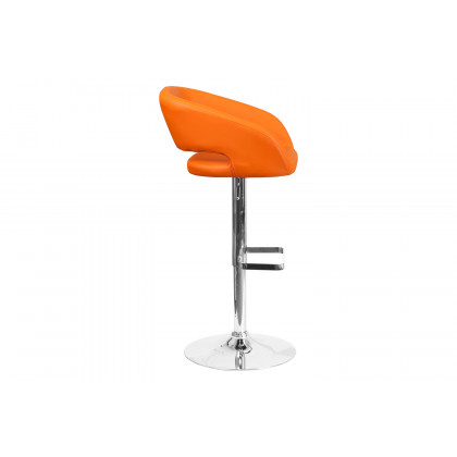 BLNK Erik Vinyl Adjustable Height Bar Stool with Rounded Mid-Back and Chrome Base - Orange