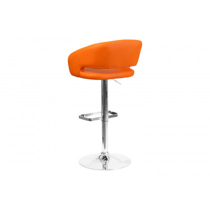 BLNK Erik Vinyl Adjustable Height Bar Stool with Rounded Mid-Back and Chrome Base - Orange
