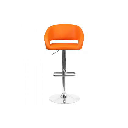 BLNK Erik Vinyl Adjustable Height Bar Stool with Rounded Mid-Back and Chrome Base - Orange