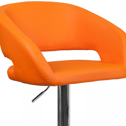 BLNK Erik Vinyl Adjustable Height Bar Stool with Rounded Mid-Back and Chrome Base - Orange