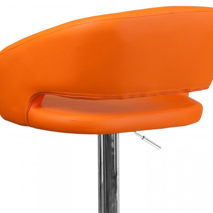 BLNK Erik Vinyl Adjustable Height Bar Stool with Rounded Mid-Back and Chrome Base - Orange